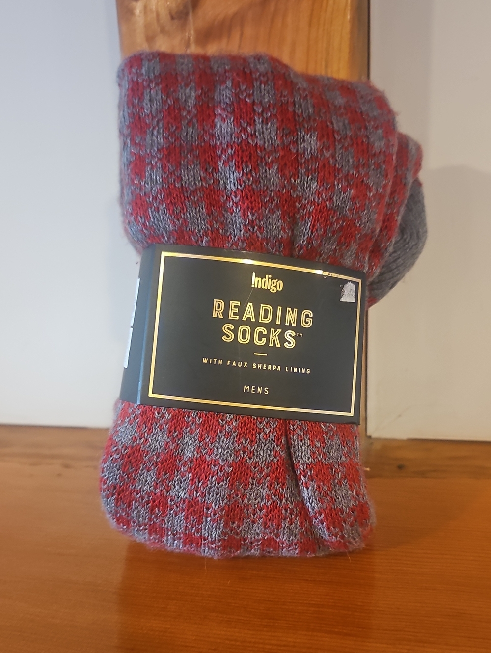 Indigo Men's Red and Gray Cozy Reading Socks with Sherpa Lining